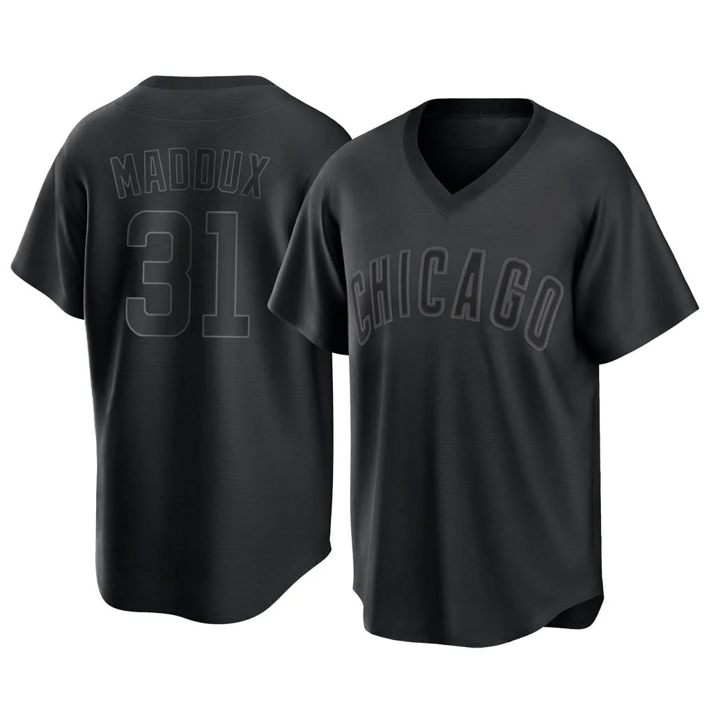 Chicago Cubs #31 Greg Maddux Player Black Fedasgoge T-shirt Home Game Stitched Jerseys