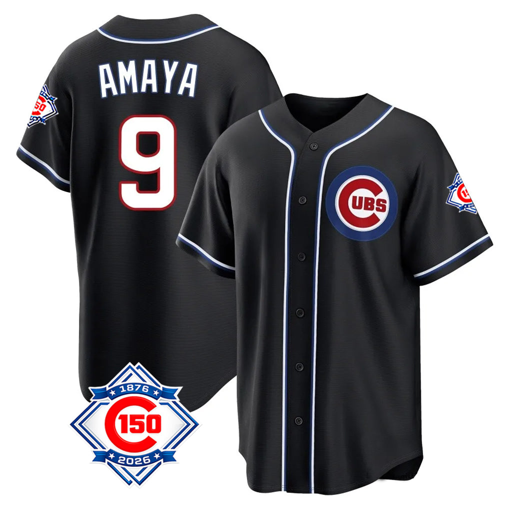 Chicago Cubs #9 Miguel Amaya Player Black Fedasgoge Fashion Out 150th Anniversary Game Stitched Jerseys