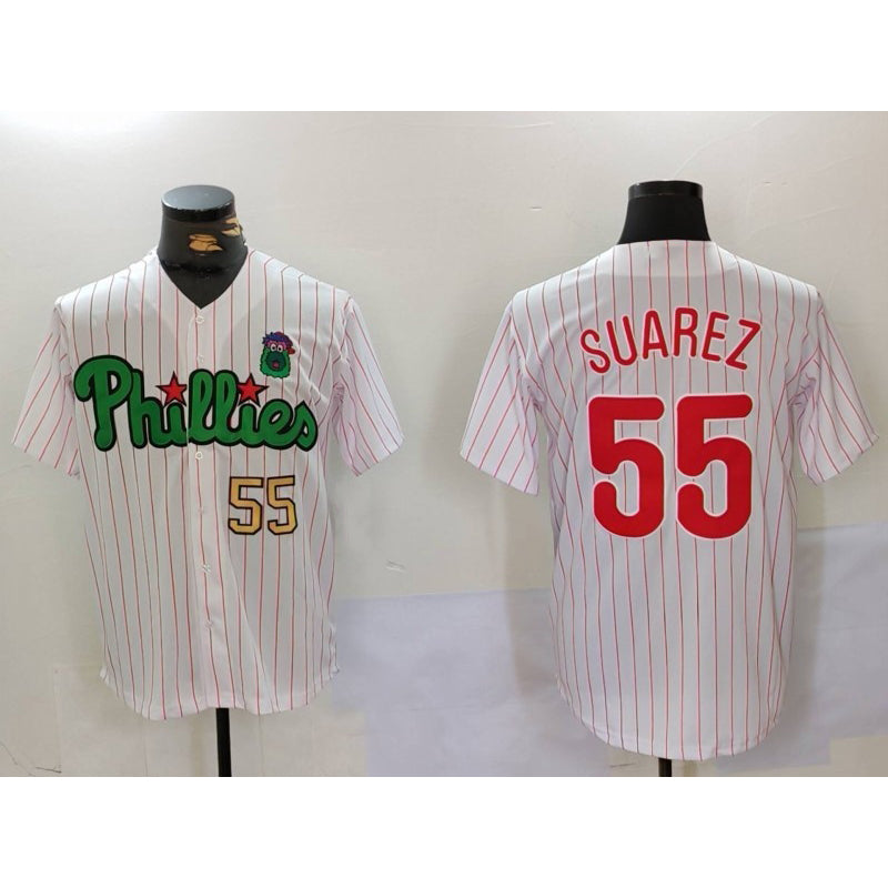 Philadelphia Phillies #55 Ranger Su¨¢rez White Green Fedasgoge Cool Base Stitched Jerseys