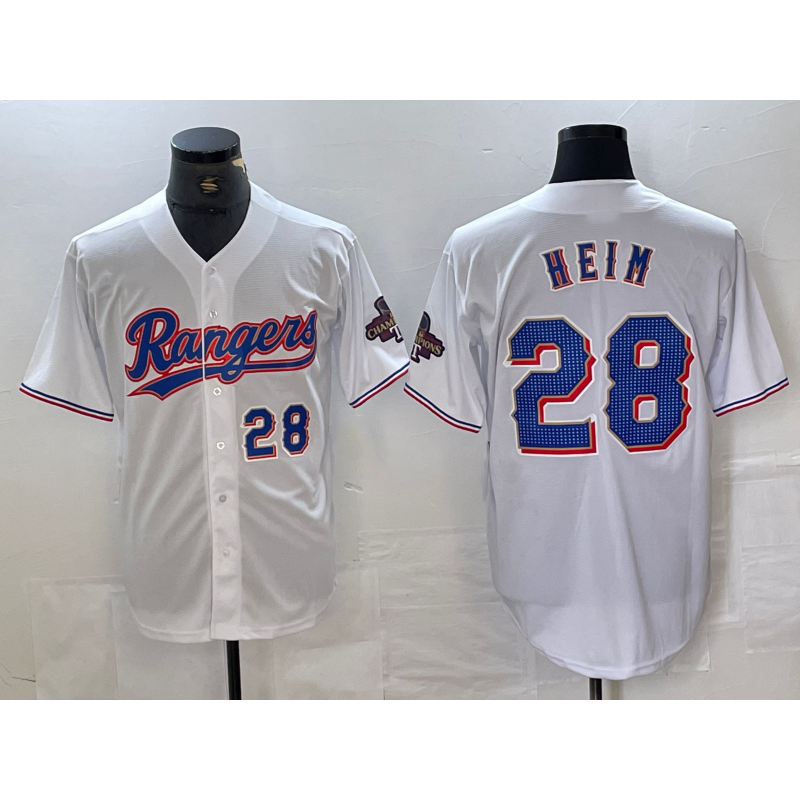 Texas Rangers #28 Jonah Heim Number White Fedasgoge 2023 World Series Champions Cool Base Jerseys