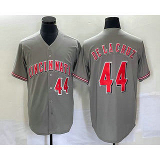 Cincinnati Reds #44 Elly De La Cruz Number Grey Fedasgoge Cool Base Stitched Jersey