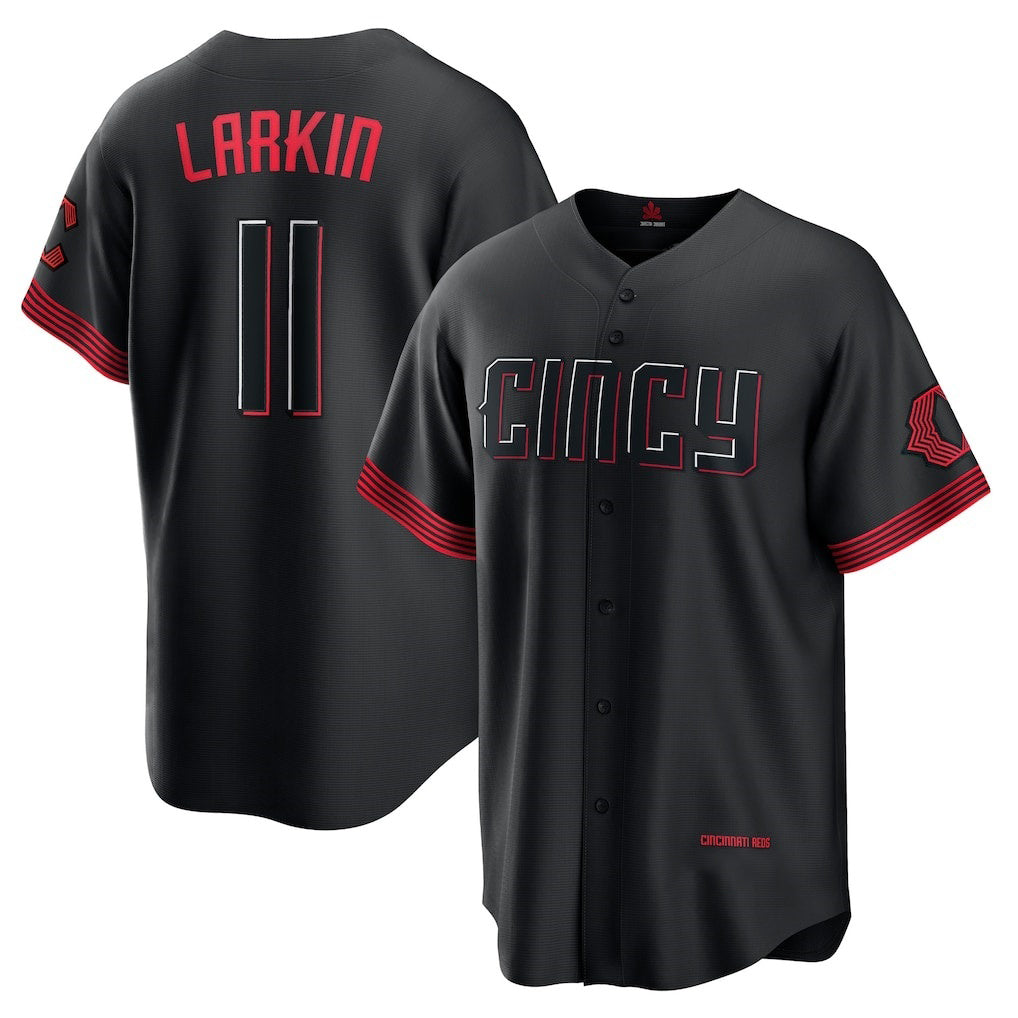 Cincinnati Reds #11 Barry Larkin Black Fedasgoge City Connect Replica Player Jersey