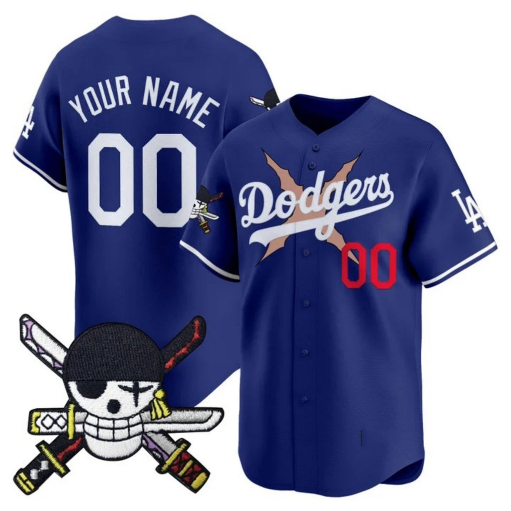 Custom Los Angeles Dodgers x One Piece Royal Fedasgoge Zoro Patch Vapor Premier Limited Jersey - Stitched