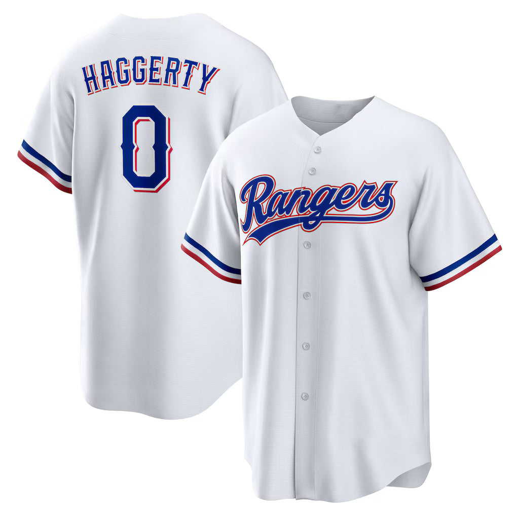 Texas Rangers #0 Sam Haggerty White Fedasgoge Home Replica Jersey