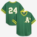 Oakland Athletics #24 Rickey Henderson Mitchell & Ness Green Fedasgoge Authentic Batting Practice Jersey 2