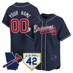 Custom Atlanta Braves 2024 Robinson & Georgia Patch Vapor Premier Limited Jersey ¨C Navy Fedasgoge