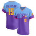 Colorado Rockies #15 Hunter Goodman Player Purple-Light Blue Fedasgoge City Connect Limited Elite Home T-shirt Stitched Jerseys
