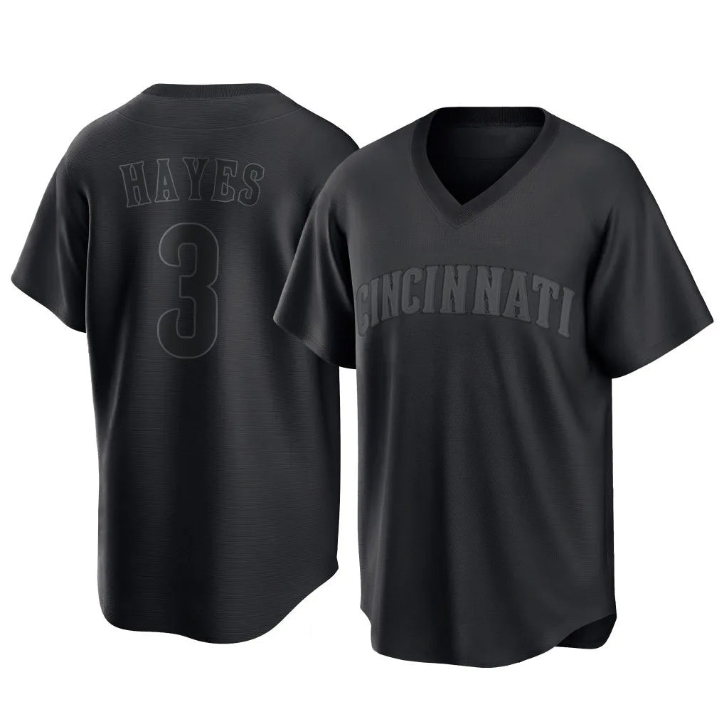 Cincinnati Reds #3 Ke'Bryan Hayes Player Black Fedasgoge T-shirt Game Home Stitched Jerseys