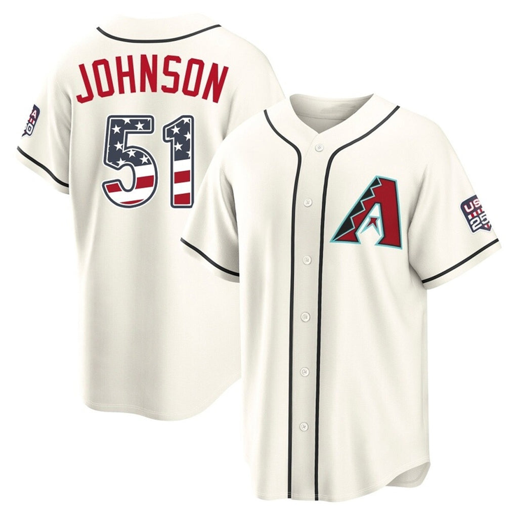 Arizona Diamondbacks #51 Randy Johnson Player Cream Fedasgoge USA 250 Fourth of July Home Game Stitched Jerseys