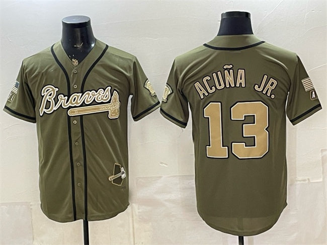 Atlanta Braves #13 Ronald Acuna Jr. Olive Fedasgoge 2026 Armed Forces Day Stitched Jersey