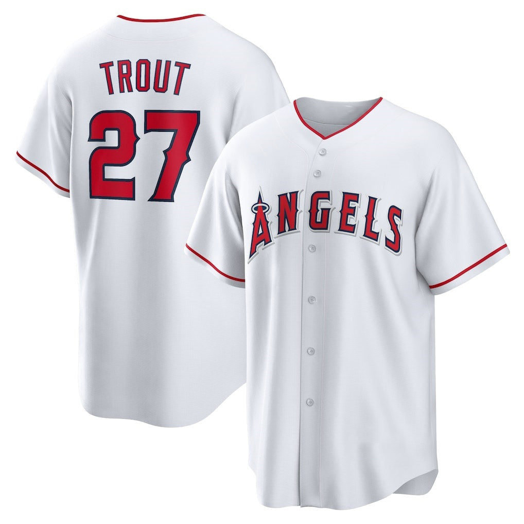 Los Angeles Angels #27 Mike Trout White Fedasgoge Home Replica Player Name Jersey