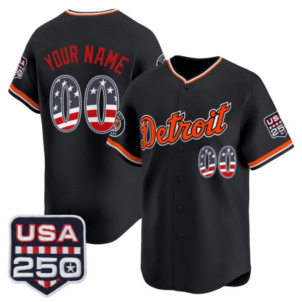 Custom Detroit Tigers Black Fedasgoge USA 250 Fourth of July Vapor Premier Limited Jersey ¨C All Stitched
