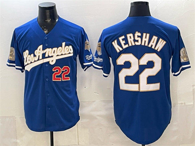 Los Angeles Dodgers #22 Clayton Kershaw Royal Fedasgoge 2026 Gold Collection 9x & B2B Champs Patch Stitched Jersey