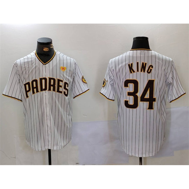 San Diego Padres #34 Michael King White Fedasgoge With PS Patch Cool Base Stitched Jersey