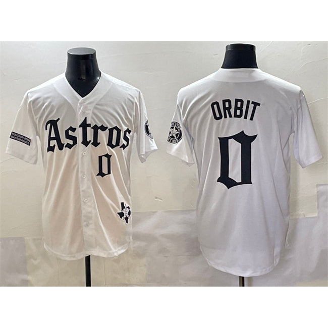 Houston Astros #0 Orbit White Fedasgoge Gothic 'Houston Born Barrio Raised' Limited Stitched Jersey