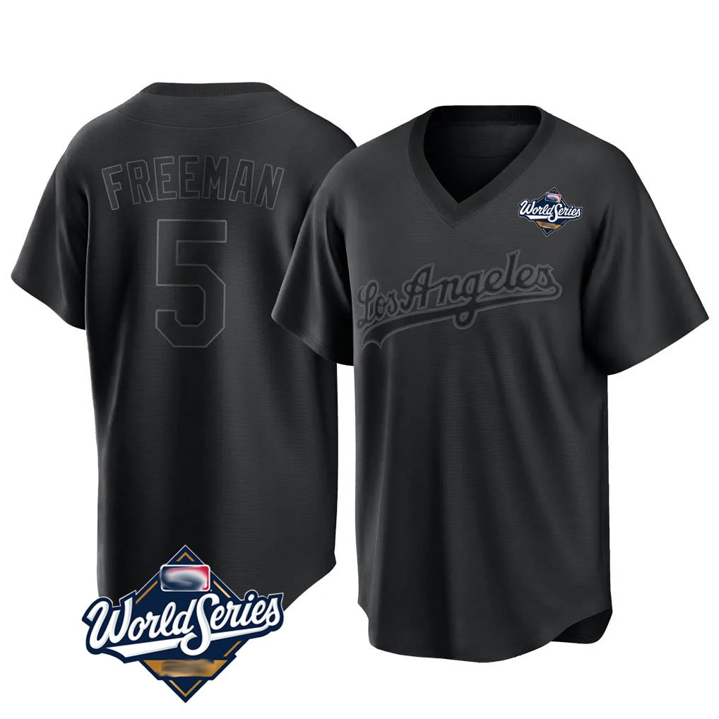 Los Angeles Dodgers #5 Freddie Freeman Player Black Fedasgoge World Series Pitch Fashion T-shirt Stitched Jerseys