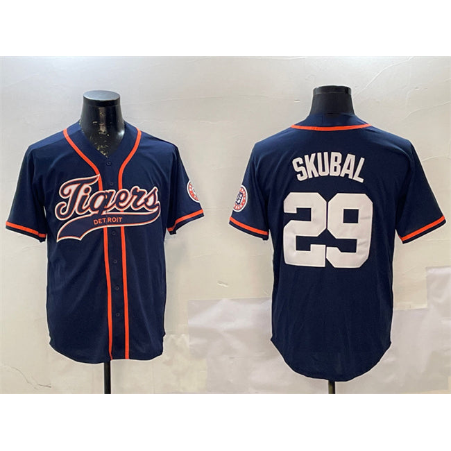Detroit Tigers #29 Tarik Skubal Navy Fedasgoge With Patch Cool Base Stitched Jersey