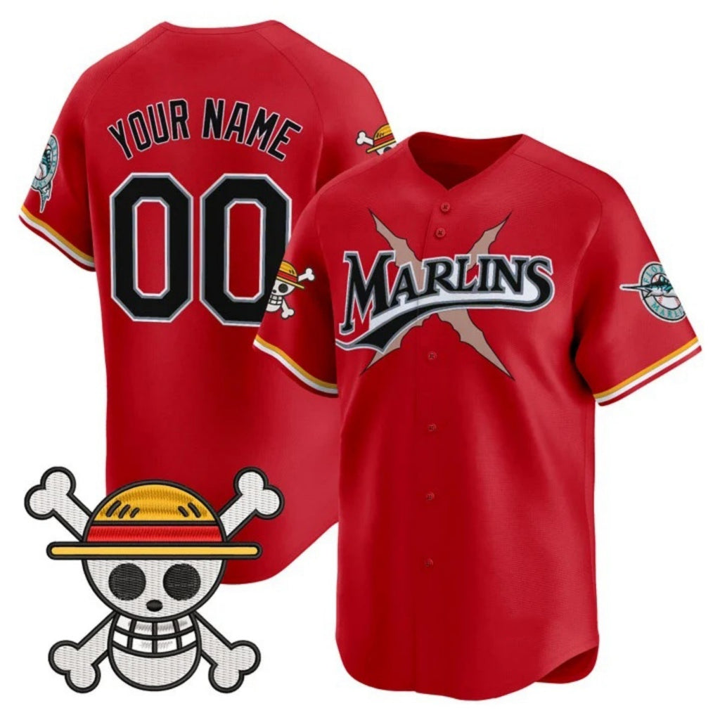 Custom Miami Marlins x One Piece Red Fedasgoge Vapor Premier Limited Jersey - Stitched