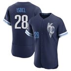 Kansas City Royals #28 Kyle Isbel Player Navy Fedasgoge City Connect Limited Elite Home Stitched Jerseys