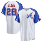 Atlanta Braves #28 Matt Olson White FOULKSSHOP 2023 City Connect Cool Base Stitched Jersey