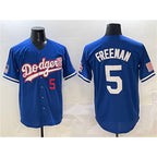 Los Angeles Dodgers #5 Freddie Freeman Royal Fedasgoge With American Flag Patch Limited Stitched Jersey