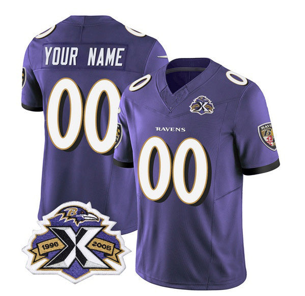 Custom B.Ravens Active Player Purple Fedasgoge 2023 F.U.S.E With Patch Throwback Vapor Limited Stitched Jersey