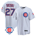 Chicago Cubs #27 Seiya Suzuki Player White Fedasgoge 150th Anniversary Home Game Stitched Jerseys