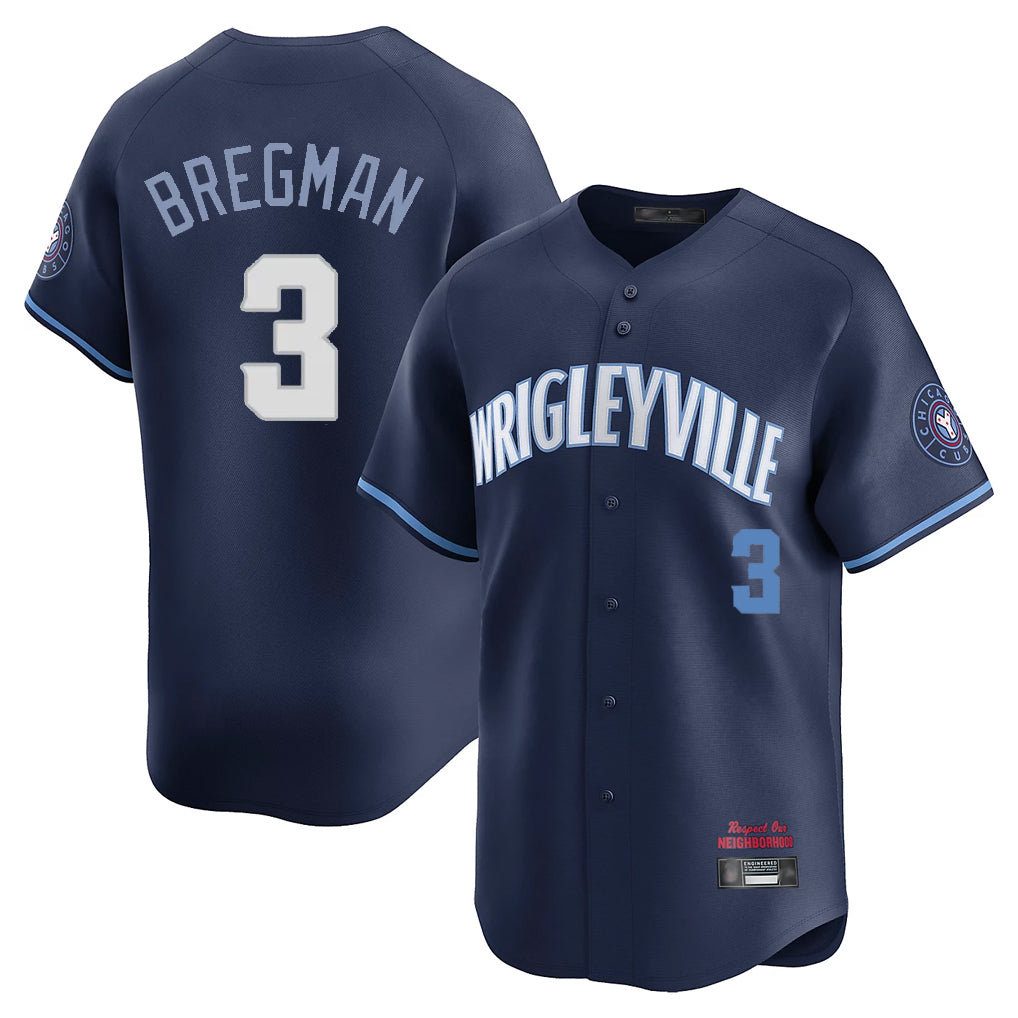 Chicago Cubs #3 Alex Bregman Player Navy Fedasgoge City Connect Limited Home Stitched Jerseys