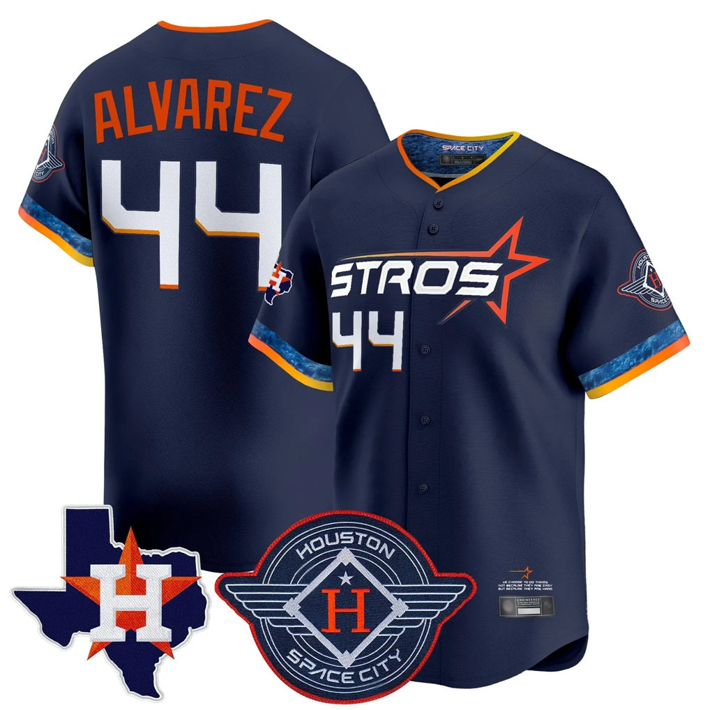 Houston Astros #44 Yordan Alvarez Player Navy Fedasgoge City Connect Texas Patch Vapor Premier Limited Home Stitched Jerseys