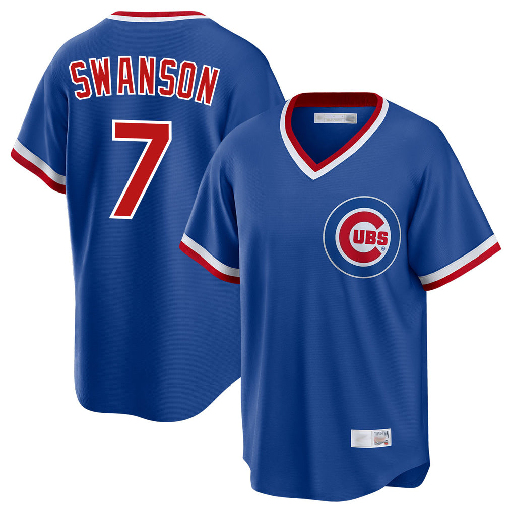 Chicago Cubs #7 Dansby Swanson Player Royal Fedasgoge T-shirt Cooperstown Collection Limited Stitched Jerseys