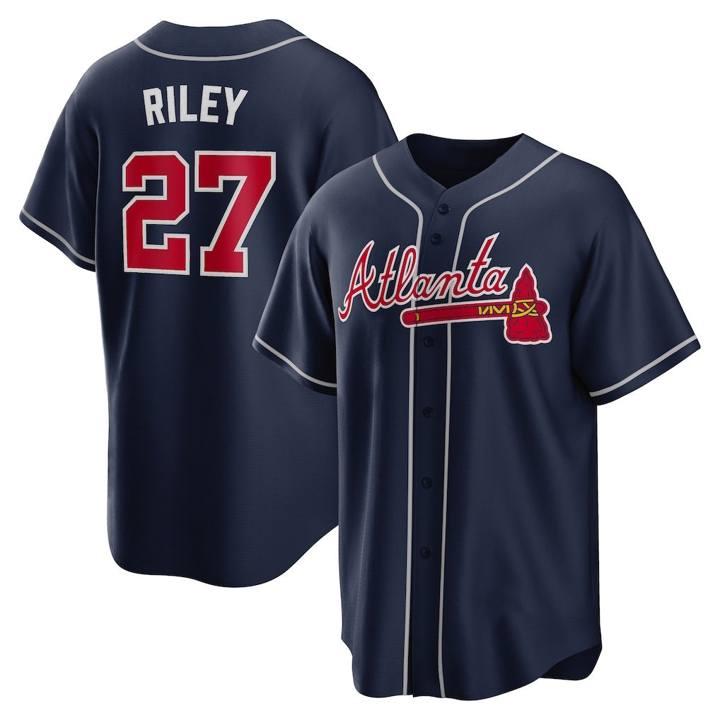 Atlanta Braves #27 Austin Riley Navy FOULKSSHOP Alternate Replica Jersey