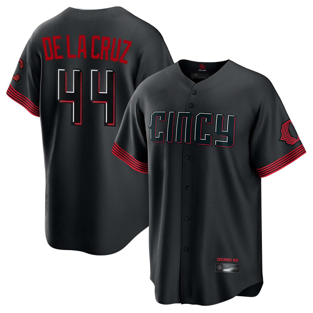 Cincinnati Reds #44 Elly De La Cruz Player Black Fedasgoge City Connect Home Game Stitched Jerseys