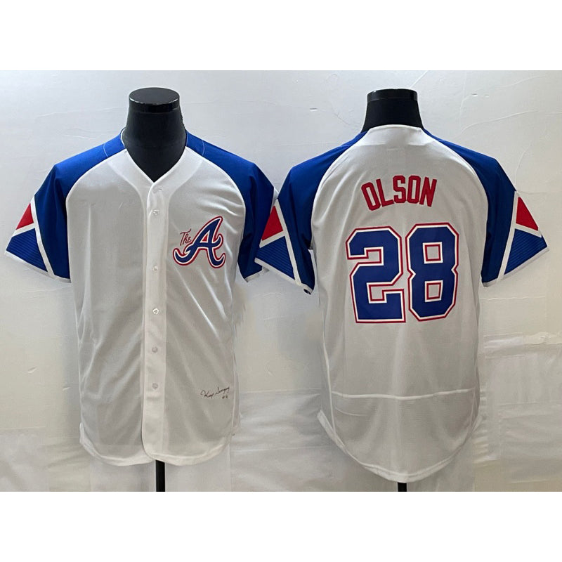 Atlanta Braves #28 Matt Olson White FOULKSSHOP 2023 City Connect Flex Base Stitched Jersey
