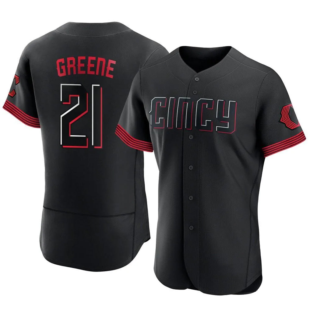 Cincinnati Reds #21 Hunter Greene Player Black Fedasgoge City Connect Limited Elite Home Stitched Jerseys