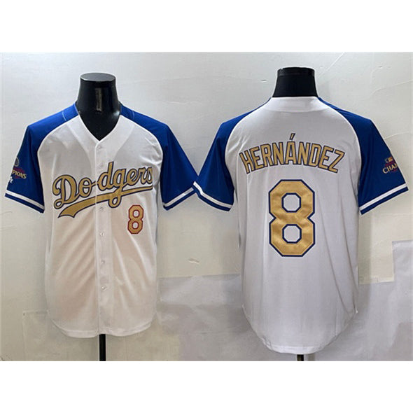 Los Angeles Dodgers #8 Enrique Hernandez White Royal Gold Fedasgoge 2024 World Series Champions Vapor Limited Stitched Jersey