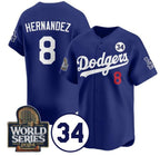 Los Angeles Dodgers #8 Enrique Hernandez Royal Fedasgoge 2024 World Series With No. 34 Patch Limited Stitched Jersey