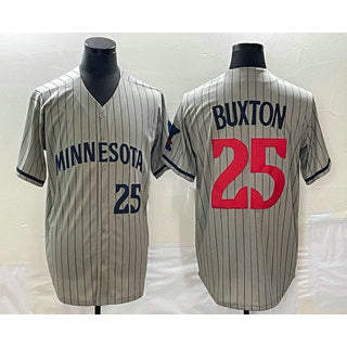 Minnesota Twins #25 Byron Buxton Number 2023 Grey Fedasgoge Home Team Cool Base Stitched Jersey