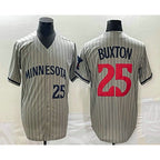 Minnesota Twins #25 Byron Buxton Number 2023 Grey Fedasgoge Home Team Cool Base Stitched Jersey