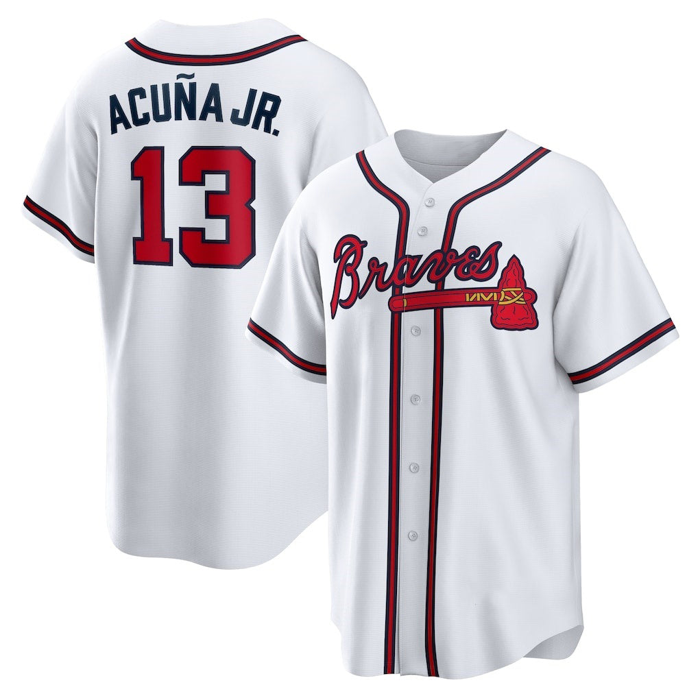 Atlanta Braves #13 Ronald Acuna Jr. White FOULKSSHOP Home Replica Player Name Jersey