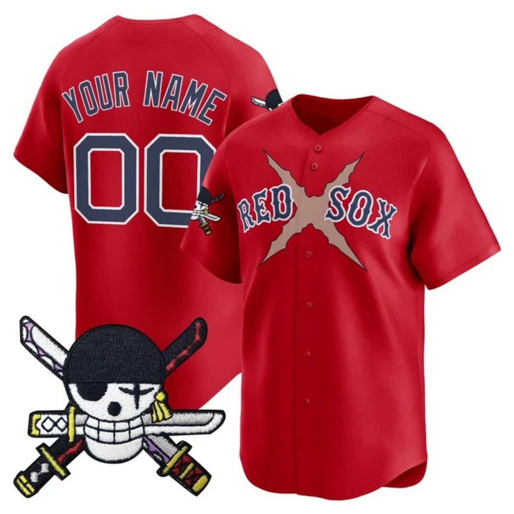 Custom Boston Red Sox x One Piece Red Fedasgoge Zoro Patch Vapor Premier Limited Jersey - Stitched