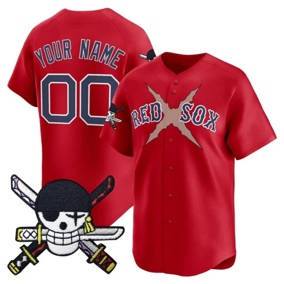 Custom Boston Red Sox x One Piece Red Fedasgoge Zoro Patch Vapor Premier Limited Jersey - Stitched