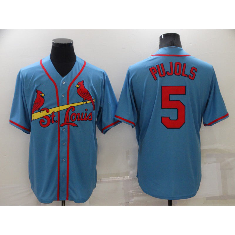 St. Louis Cardinals #5 Albert Pujols Light Blue Fedasgoge Stitched Cool Base Jersey