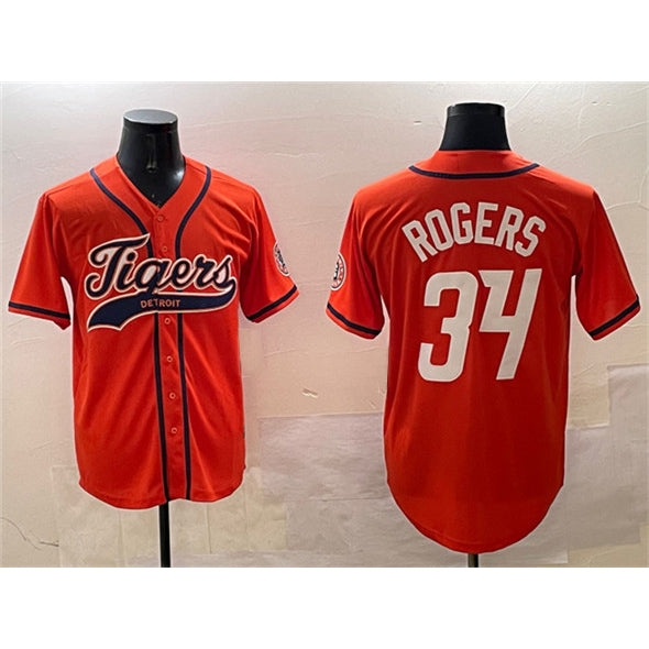 Detroit Tigers #34 Jake Rogers Orange Fedasgoge With Patch Cool Base Stitched Jersey