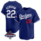 Los Angeles Dodgers #22 Clayton Kershaw Royal Fedasgoge 2024 World Series Champions Alternate Limited Stitched Jersey
