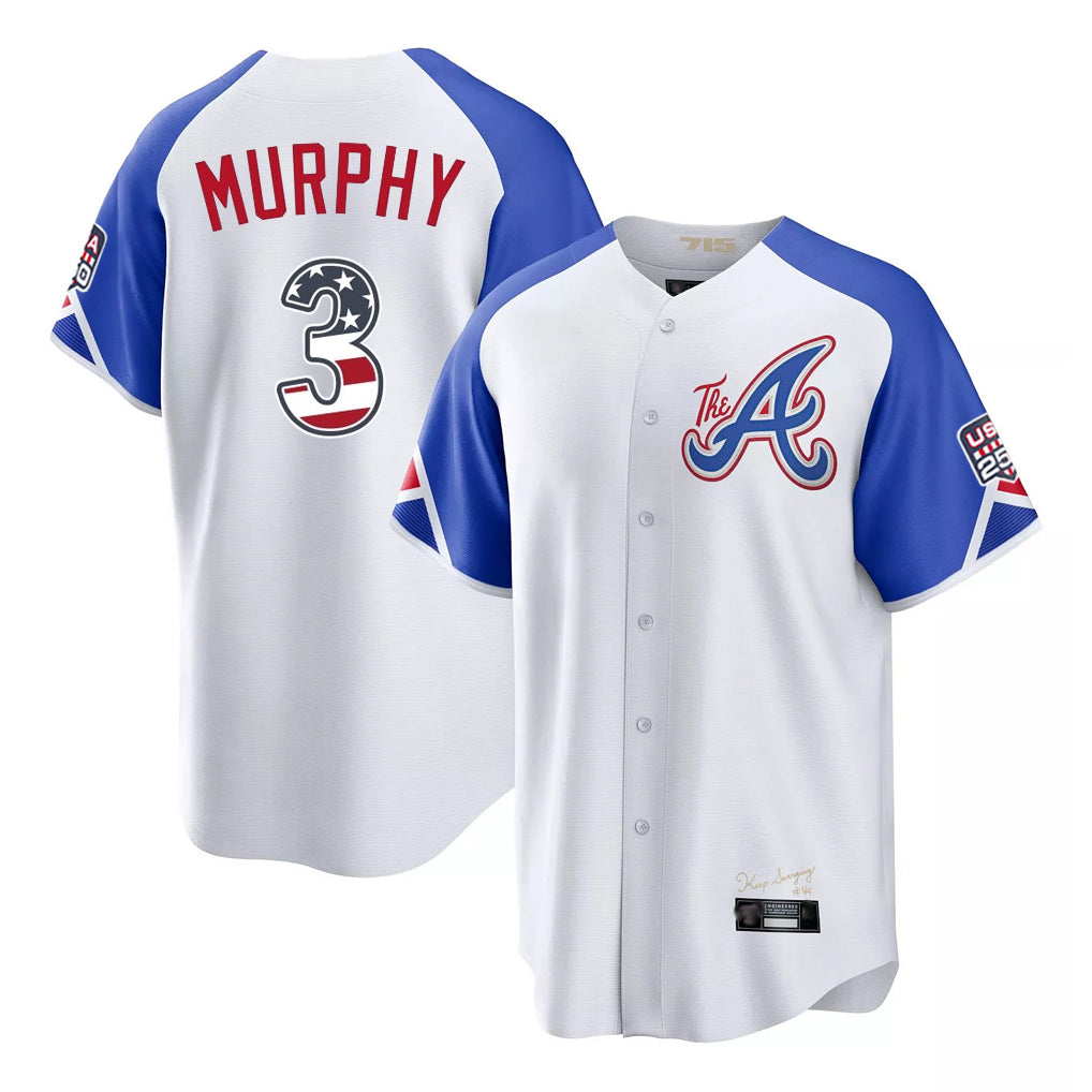 Atlanta Braves #3 Dale Murphy Player White Fedasgoge USA 250 Fourth Of July City Connect Home Game Stitched Jerseys