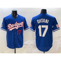 Los Angeles Dodgers #17 Shohei Ohtani Royal Fedasgoge With American Flag Patch Limited Stitched Jersey