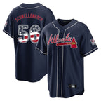 Atlanta Braves #56 Spencer Schwellenbach Player Navy Fedasgoge USA 250 Fourth Of July Limited Home Game Stitched Jerseys