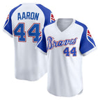 Atlanta Braves #44 Hank Aaron White Fedasgoge Throwback Cooperstown Collection Limited Jersey