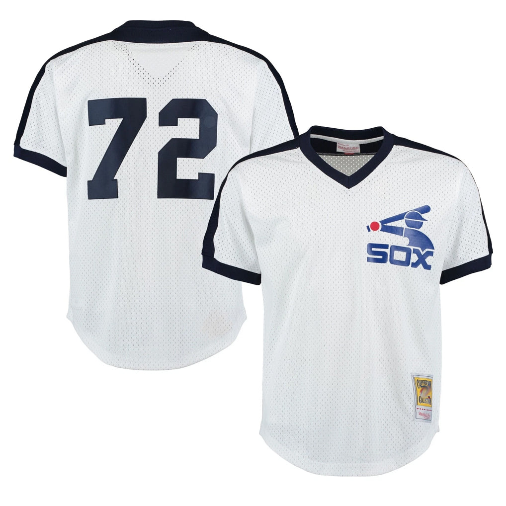 Chicago White Sox #72 Carlton Fisk Player White Fedasgoge Mitchell & Ness Cooperstown Collection Mesh Game Stitched Jerseys