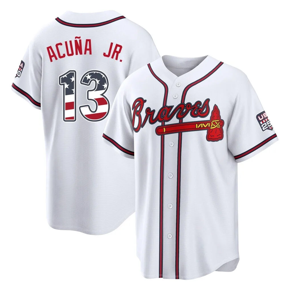 Atlanta Braves #13 Ronald Acuna Jr Player White Fedasgoge USA 250 Fourth Of July Limited Home Game Stitched Jerseys